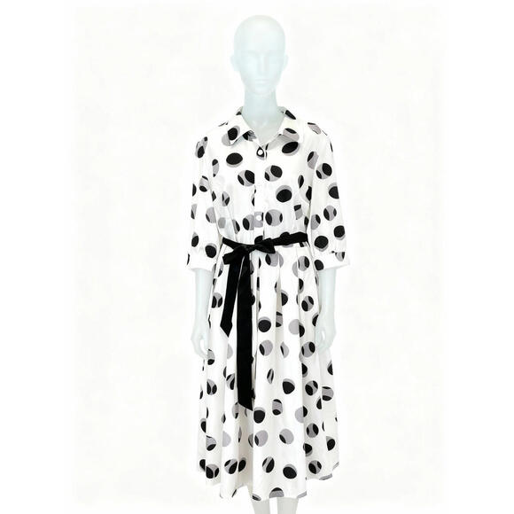 Rotita Sz L Polka Dot Midi Shirt Dress Minimalist Retro Vintage Button Front - Picture 1 of 7